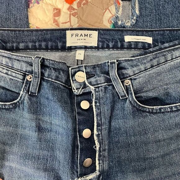 FRAME Blue Distressed Denim Le Pegged Cropped Button-Fly Jeans Women's Size 29 - Picture 6 of 7